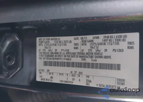 2015 Ford F-150 Xlt z USA, uszkodzony, nr VIN 1FTEW1EP9FFC31663